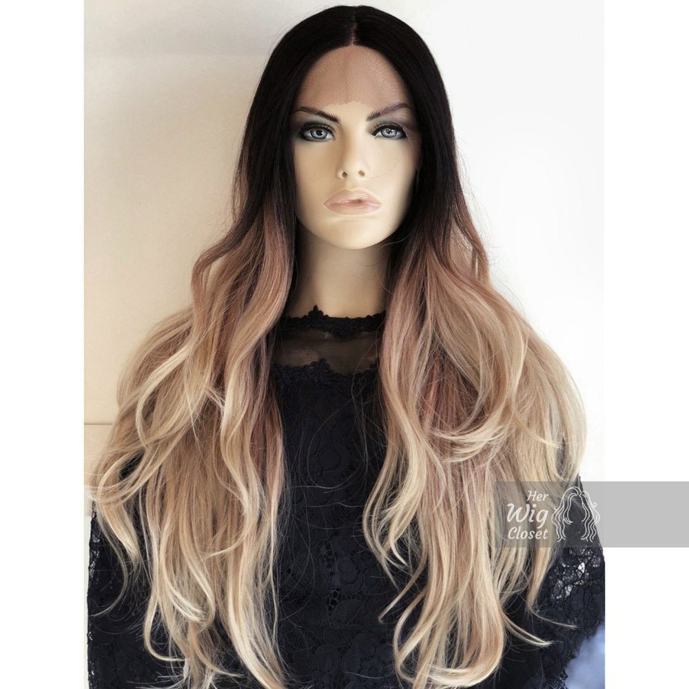 26" Ombre Ash Blonde Long Wig W/ Dark Roots| Chloe - Picture 9 of 9